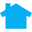 Blue house icon on black background.