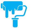 Blue paint roller icon on black background.