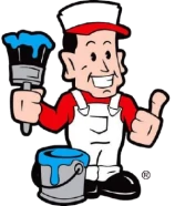 Cartoon painter with brush and paint bucket.