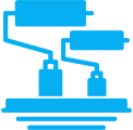 Simple blue machine diagram on black background.