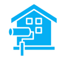 Blue house icon with security camera.