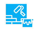 Paint roller and bucket with bricks icon.